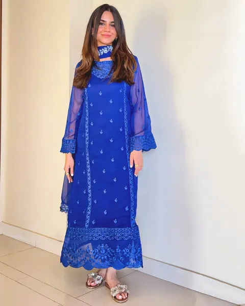 Pakistani Orginal Femenite Chiffon Stitched 3 Pcs _ Blue
